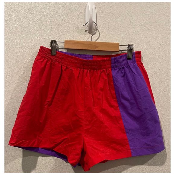 URBAN RENEWAL Red Purple Colorblock Reworked Shorts - Picture 4 of 7